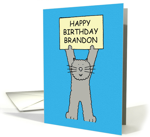 Happy Birthday Brandon Grey Cat Illustration Standing Up... (1098840)