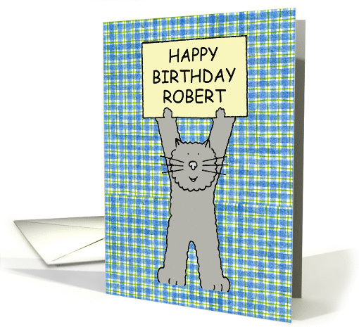 Happy Birthday Robert Cute Cartoon Grey Cat card (1098850)
