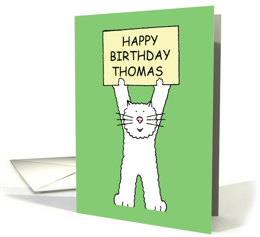 Happy Birthday Thomas Cute Cartoon White Cat card (1098858)