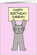 Happy Birthday Sarrah Cartoon Grey Kitten card