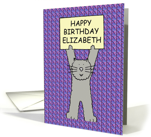 Happy Birthday Elizabeth Cute Grey Cat Illustration card (1099292)