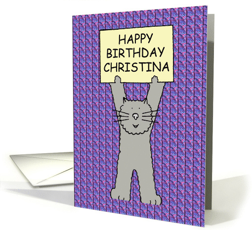 Happy Birthday Christina Cartoon Grey Cat Standing Up on... (1099308)