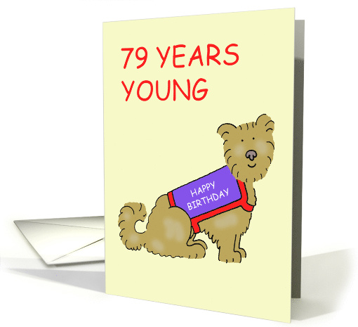 Happy 79th Birthday, Cartoon terrier Dog in Cute Coat. card (1102568)