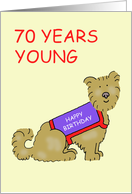 Happy 70th Birthday Cartoon Terrier Dog in Birthday Coat card