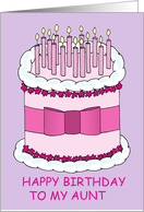 Happy Birthday Aunt Cartoon Cake with Pretty Lit Candles card