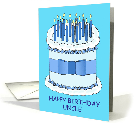 Happy Birthday Uncle Cute Cartoon Cake With Lit Candles card (1105586)