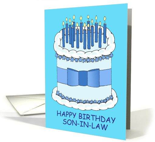 Son in law Happy Birthday Cartoon Cake and Candles card (1105596)