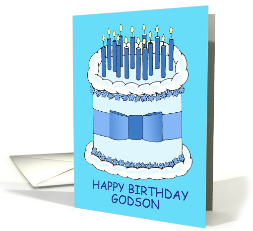 Godson Happy Birthday Cartoon Cake with Lit Candles card (1105622)