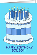 Godson Happy Birthday Cartoon Cake with Lit Candles card