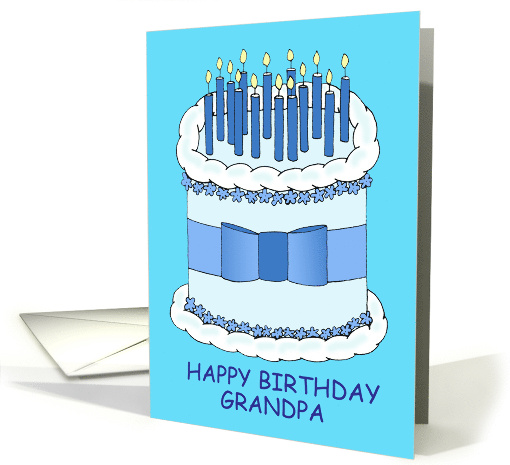 Grandpa Happy Birthday Cartoon Cake with Lit Candles card (1105628)