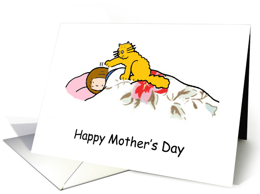 Mother's Day from Pet Ginger Cat and Woman in Bed Humor card (1105654)