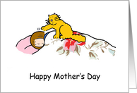 Mother’s Day from Pet Ginger Cat and Woman in Bed Humor card