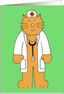 Doctors Day Cartoon Ginger Cat in a Doctors Outfit card