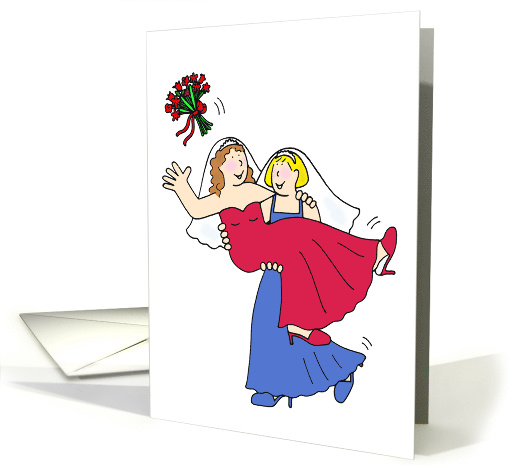 Lesbian Civil Union Congratulations Two Cartoon Brides card (1106392)