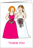 Thank You to Bridesmaid Maid of Honour Cartoon Bride and Bridesmaid card