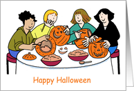 Happy Halloween Cartoon Group of Girls Carving Jack O’lanterns card