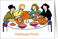 Halloween Party Invitation Cartoon Girls Carving Pumpkin Lanterns card