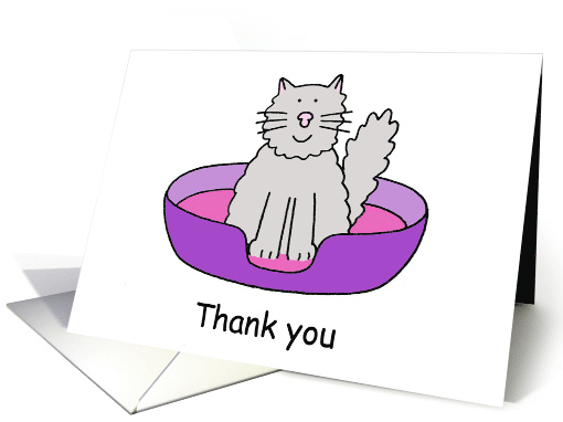 Thank You for Looking after the Cat Cartoon Grey Cat in a Basket card