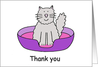 Thank You for Looking after the Cat Cartoon Grey Cat in a Basket card