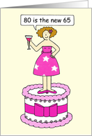 80th Birthday Age Humor for Her 80 is the New 65 Cartoon Lady on Cake card