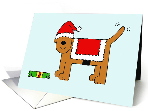 Happy Christmas from the Dog Cartoon Dog in a Santa Claus Outfit card