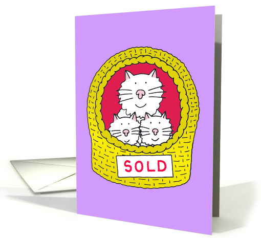 New Home Congratulations Cartoon Cat and Kittens in a Basket card