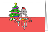 Happpy Christmas From the Cat Cartoon Cat Eating Christmas Dinner card