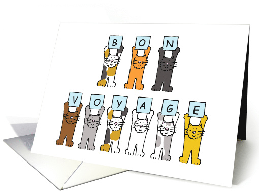 Bon Voyage Cartoon Cats Holding Up Letters Humor card (1134972)