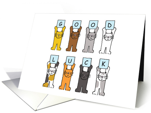 Good Luck Fun Cartoon Cats Holding Up Letters card (1134980)