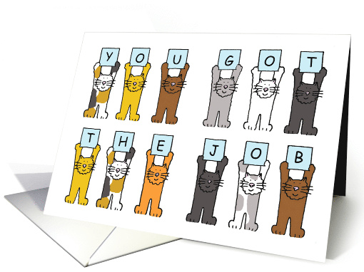 New Job Congratulations Cute Cartoon Cats Holding Up Letters card