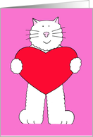 Cartoon Cat Holding a Large Heart for Romantic Valentine’s Day card