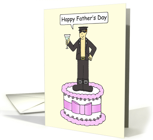 Gay Father's Day Funky Cartoon Man in Leather Standing on a Cake card