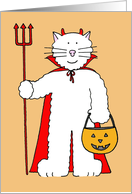 Happy Halloween from the Cat Cartoon Cat with Lantern and in Costume card