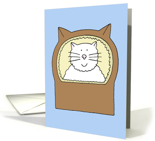 Congratulations New Pet Cat White Cartoon Cat in Cute Basket card