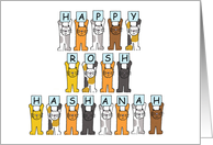 Happy Rosh Hashanah Cartoon Cats Holding Letters card