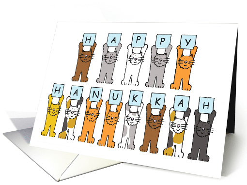 Happy Rosh Hanukkah Cute Cartoon Cats Holding Up Letters card