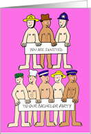 Gay Bachelor Party Invitation Cartoon Men & Banners to Personalize card