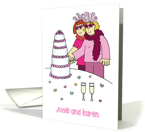 Lesbian Bachelorette Party Invitation Two Funky Cartoon Brides card