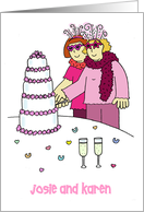 Lesbian Bachelorette Party Invitation Two Funky Cartoon Brides card