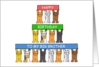 Happy Birthday to my Big Brother Cartoon Cats Holding Up Banners card