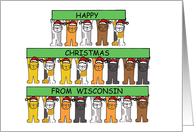 Happy Christmas from Wisconsin Cartoon Cats Holding Banners card