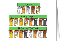 Happy Christmas from Wyoming, Cartoon Cats in Santa Hats. card