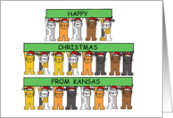 Happy Christmas from Kansas Cartoon Santa Cats in Hats card