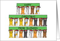 Happy Christmas from Illinois Cartoon Cats Holding Up Banners card
