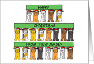 Happy Christmas from New Jersey Cartoon Cats Wearing Santa Hats card