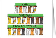 Happy Christmas from Louisiana Cartoon Cats Wearing Santa Hats card