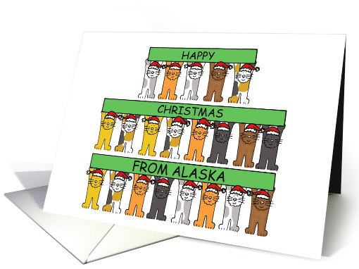 Happy Christmas from Alaska Cartoon Cats Wearing Santa Hats card