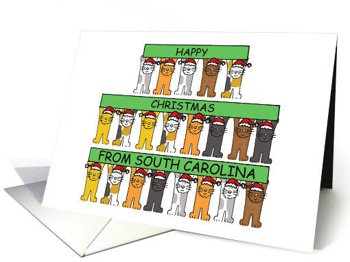 Happy Christmas from South Carolina Cartoon Cats Holding Banners card