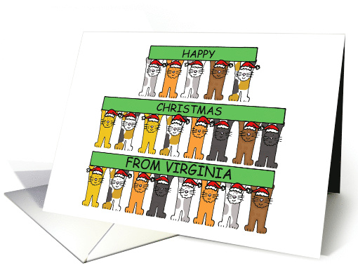 Happy Christmas from Virginia Cartoon Cats Wearing Santa Hats card