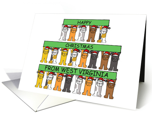 Happy Christmas from West Virginia Cartoon Cats in Santa Hats card